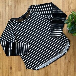 Revolve X Heather  Black & White Striped Long Sleeve Silk Sheer Panel Top Sz XL